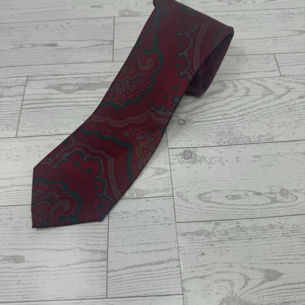 Polo Ralph Lauren Mens Silk Tie Burgundy Green Paisley Vintage Classic VTG